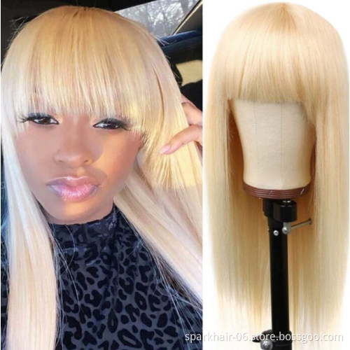 Raw Indian Hair Vendors Straight Lace Frontal Wigs With Bangs Cuticle Aligned Hair Pre plucked Glueless Wigs